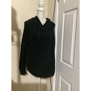 Lauren Ralph Lauren Black Waffle Knit Hoodie Sweater Womens Size Small RL Logo